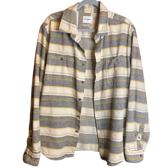 Goodfellow Co Men's Flannel Camping Gray Yellow Cream XL Standard Button Down - Picture 1 of 6
